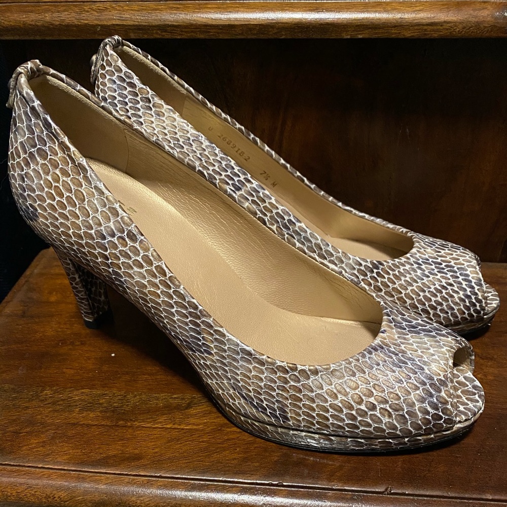 Stuart Weitzman Python Peep-Toe Pumps - image 1